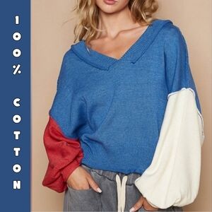 French Blue Contrast Sweater